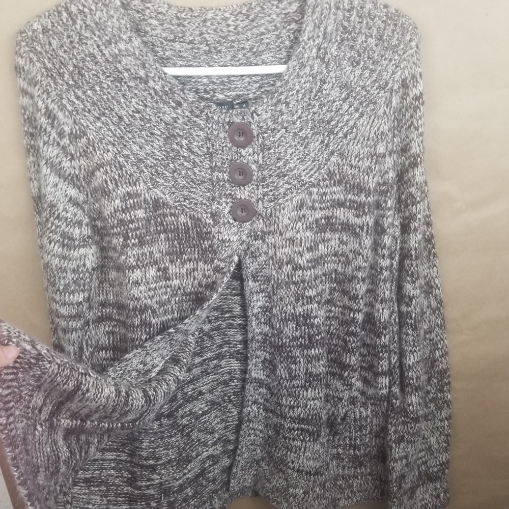 Brown Cream Knit Cardigan Sweater Medium